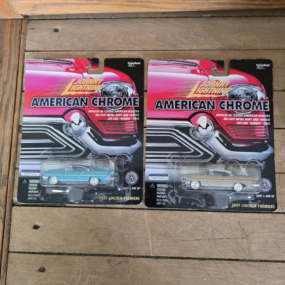 Johnny Lightning American Chrome Lot Of 2 1957 Lincoln Premier Cars Teal & Tan
